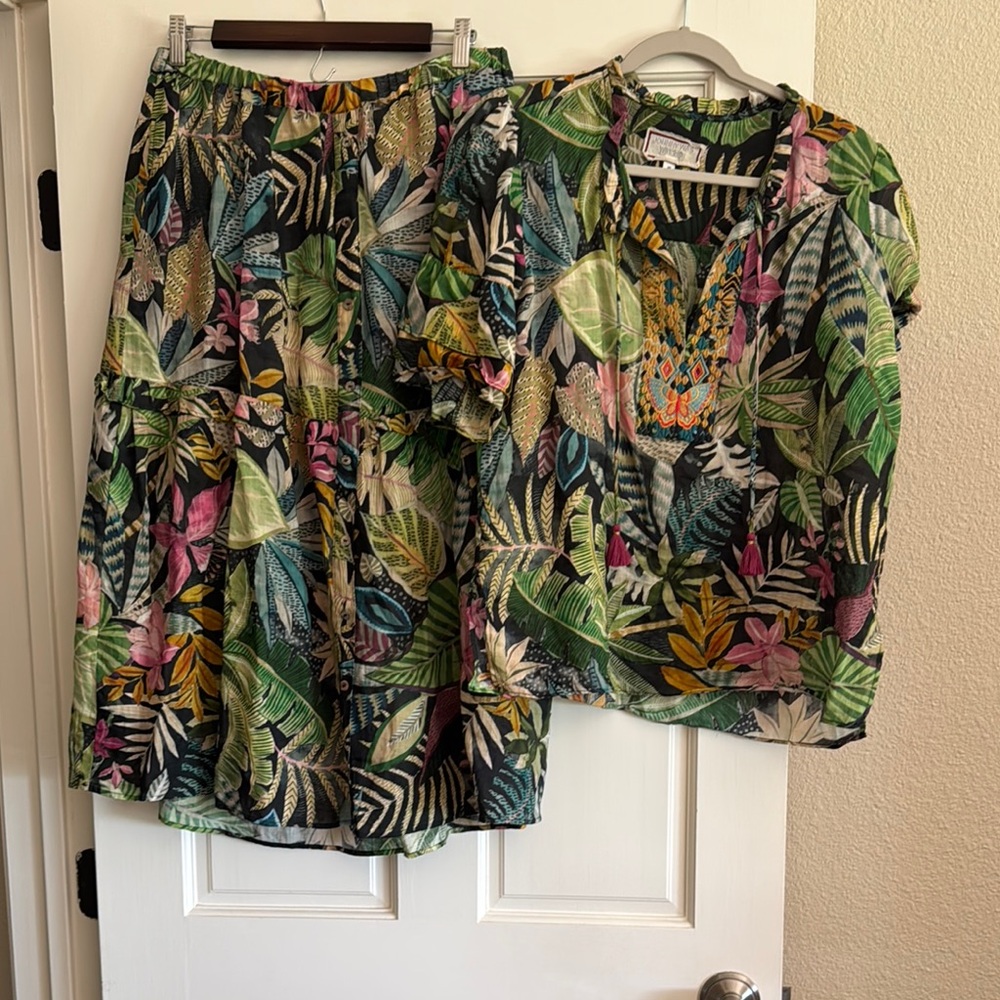 Johnny Was Multicolor Tropical Skirt Set